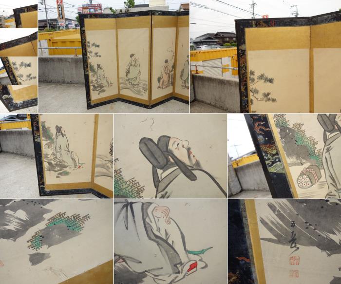 【中古】K▼屏風六曲一双時代図屏風唐人物画中国■大型商品・送料別途必要■(22918)