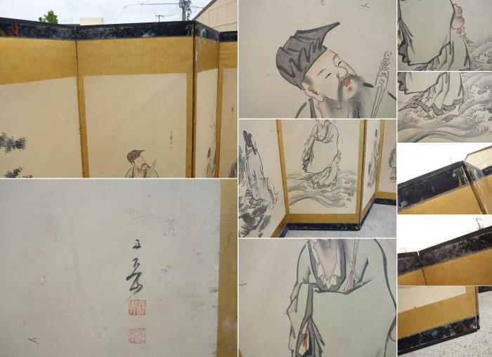 【中古】K▼屏風六曲一双時代図屏風唐人物画中国■大型商品・送料別途必要■(22918)