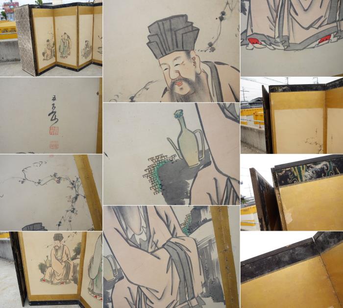 【中古】K▼屏風六曲一双時代図屏風唐人物画中国■大型商品・送料別途必要■(22918)