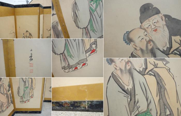 【中古】K▼屏風六曲一双時代図屏風唐人物画中国■大型商品・送料別途必要■(22918)