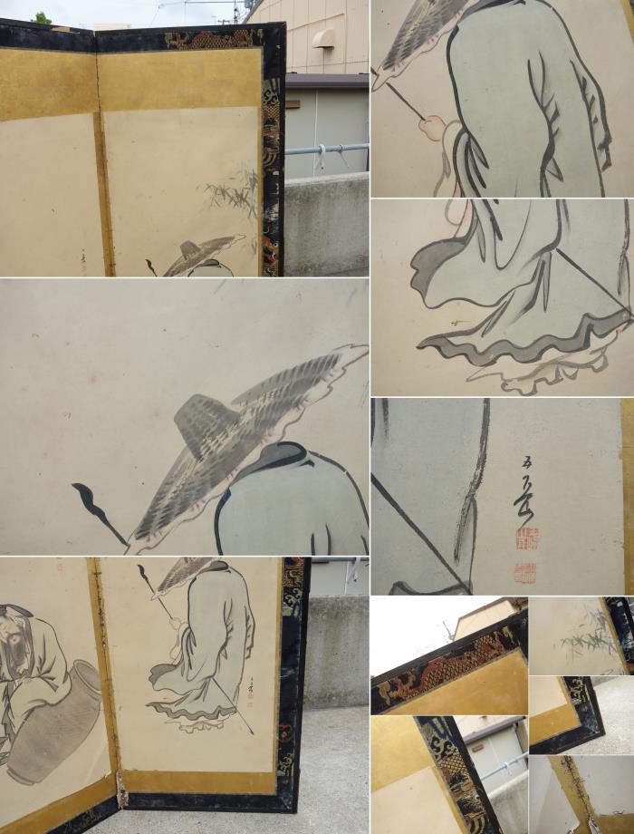 【中古】K▼屏風六曲一双時代図屏風唐人物画中国■大型商品・送料別途必要■(22918)