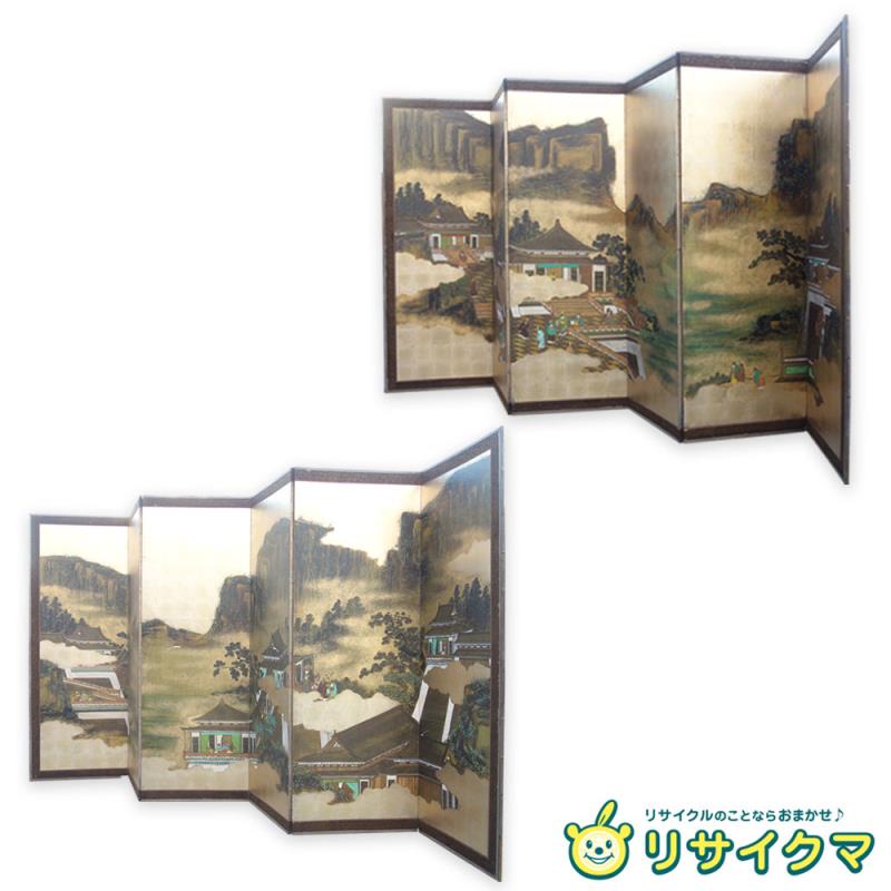 【中古】K▼屏風 六曲 一双 唐 人物 中国 山水 ■大型商品・送料別途必要■ (37938)