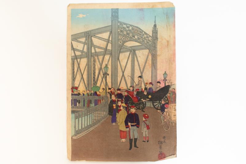 リサイクマのリサイクルショップの【中古】M▽井上安治 探景 大日本東京吾妻橋真画 1887年 木版画 浮世絵 錦絵 大判 3枚揃 ■送料無料対象外・送料別途必要■ (221)｜アングル2
