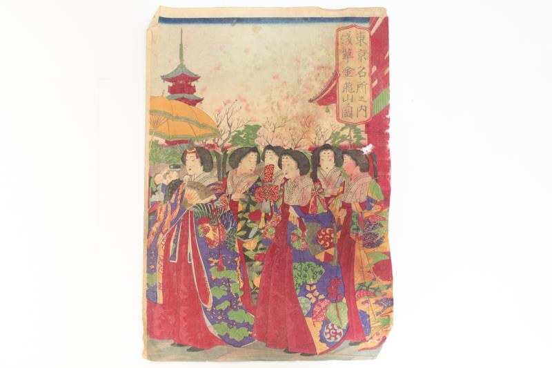 リサイクマのリサイクルショップの【中古】M▽三代目 歌川広重 三代広重 東京名所之内浅草金龍山ノ図 1879年 木版画 美人画 浮世絵 錦絵 大判 3枚揃 ■送料無料対象外・送料別途必要■ (222)｜アングル2