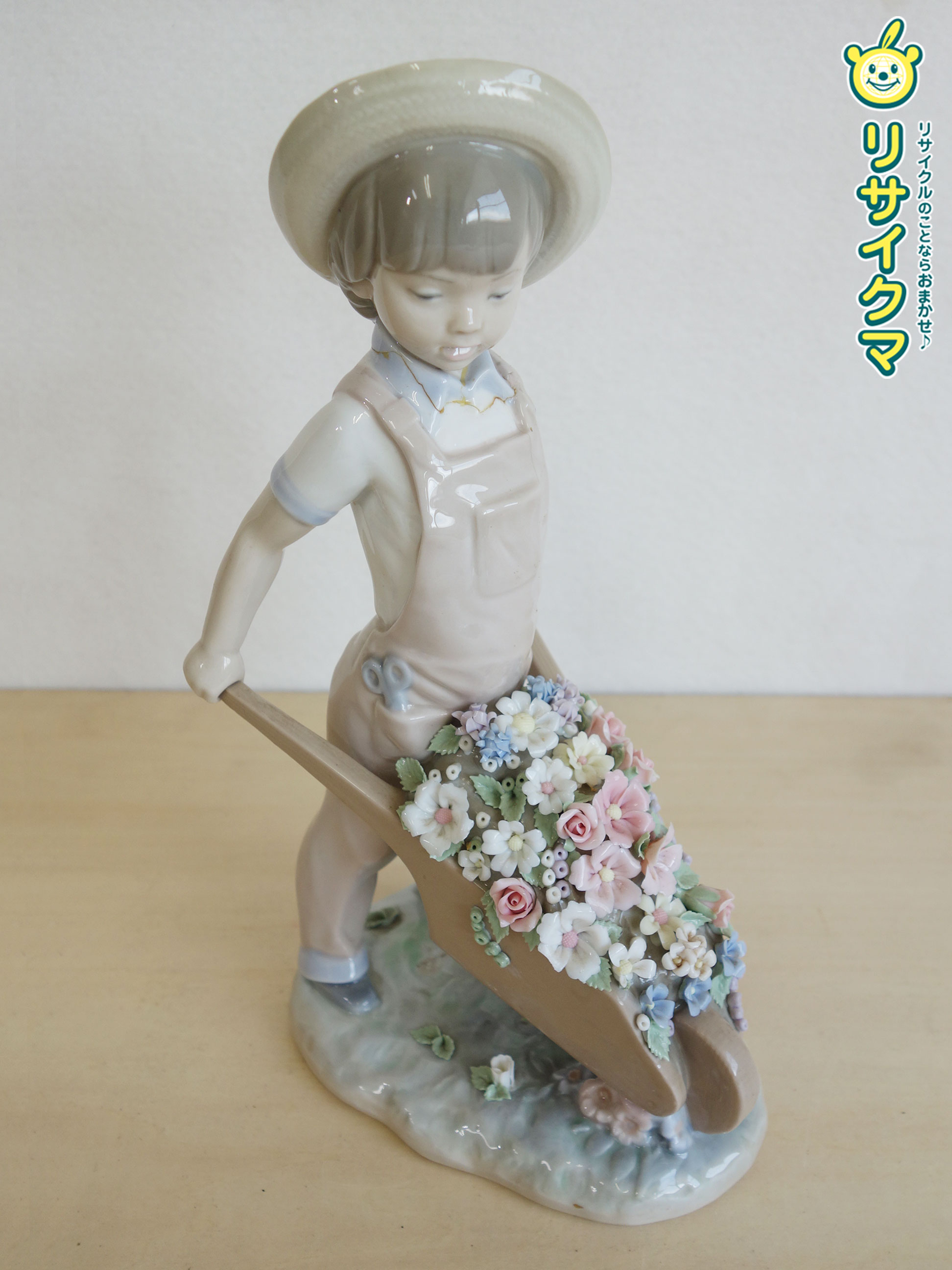 M▽リヤドロ LLADRO 磁器人形 花車 花車を押す少年 お花屋さん 少年 Wheelbarrow with Flowers Boy No.1283 ■送料無料対象外・送料別途必要■ (40339)