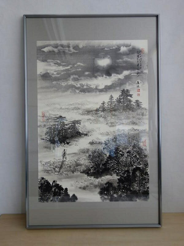 リサイクマのリサイクルショップの【中古】【真作】M▽長野展延 水墨画 版画 漢詩 書 薄野秋韻 額縁 ■送料無料対象外・送料別途必要■ (40065)｜アングル2