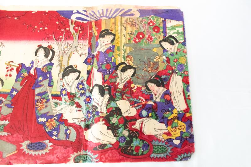 リサイクマのリサイクルショップの【中古】M▽歌川周重 亀井戸梅やしき御遊覧の図 1878年 木版画 美人画 浮世絵 錦絵 大判 3枚揃 ■送料無料対象外・送料別途必要■ (063)｜アングル2