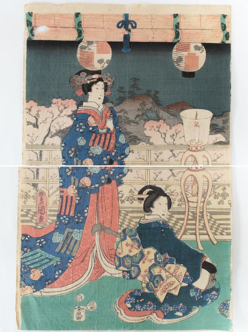リサイクマのリサイクルショップの【中古】M▽歌川国貞 六条御所花之夕宴 豊国 木版画 浮世絵 錦絵 大判 ■送料無料対象外・送料別途必要■ (297)｜アングル2