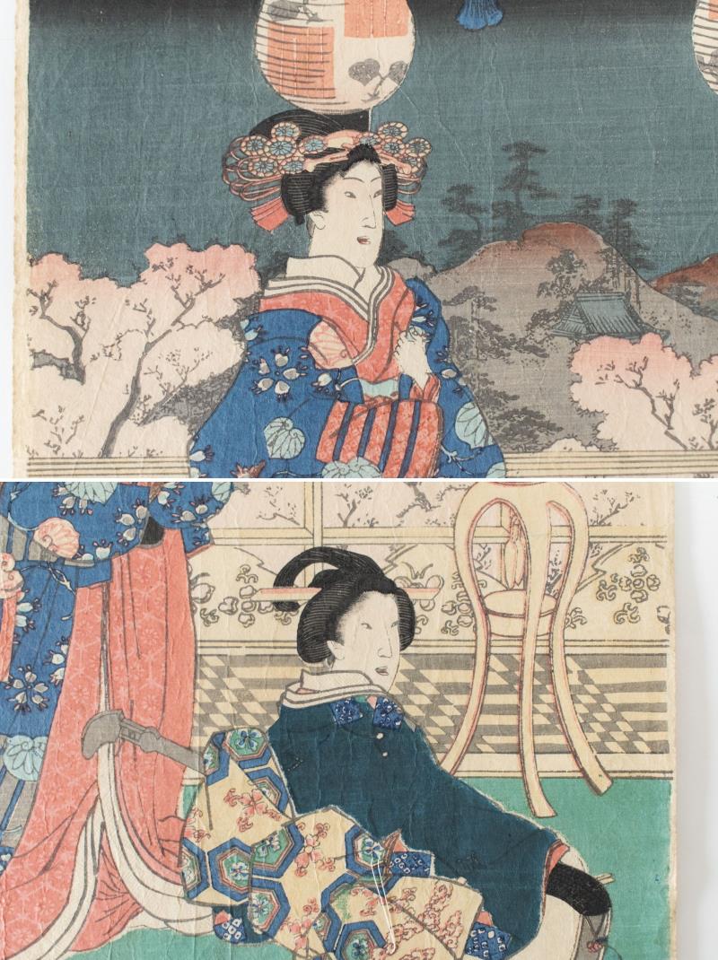 リサイクマのリサイクルショップの【中古】M▽歌川国貞 六条御所花之夕宴 豊国 木版画 浮世絵 錦絵 大判 ■送料無料対象外・送料別途必要■ (297)｜アングル3