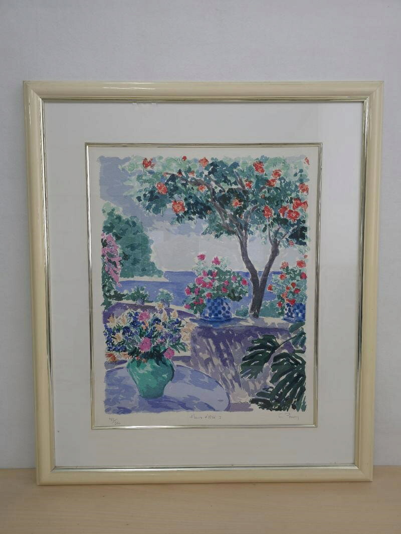 リサイクマのリサイクルショップの【中古】M▽チャールズ ペニー CHARLES PENNY エーゲの花 版画 シルクスクリーン 額縁 エディションナンバー ■送料無料対象外・送料別途必要■ (38395)｜アングル2