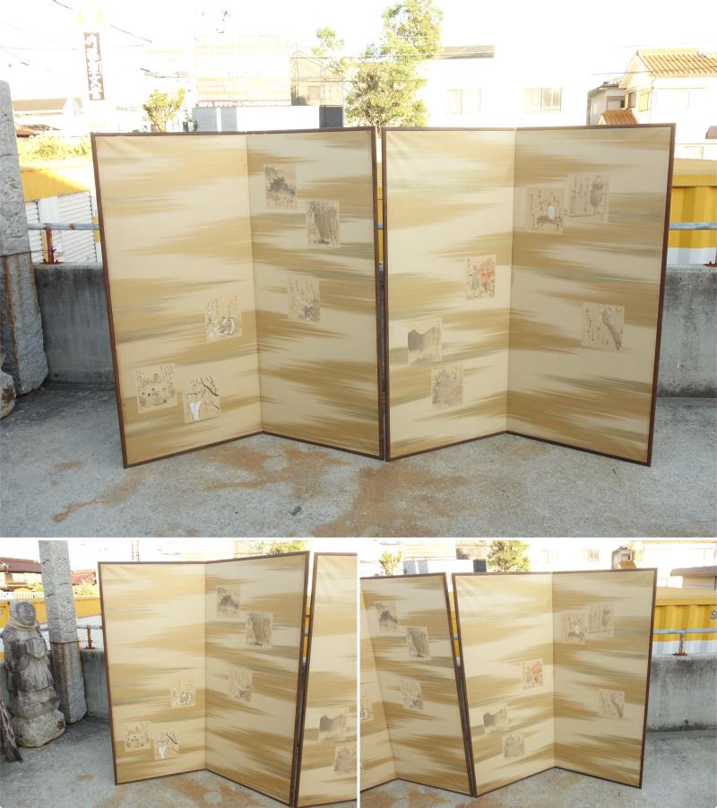 【中古】F▼屏風 二曲一双 歌仙 詩 歌 色紙 日本屏風 ■大型商品・送料別途必要■ (30...