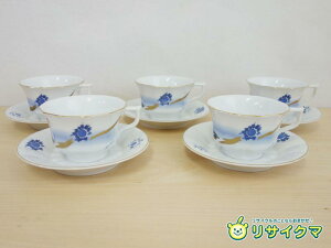 【中古】M▽ロイヤルコペンハーゲン カップ&ソーサー 5客 絹谷幸二 金彩 青富士 日月天祥富嶽 ■送料無料対象外・送料別途必要■ (38678)