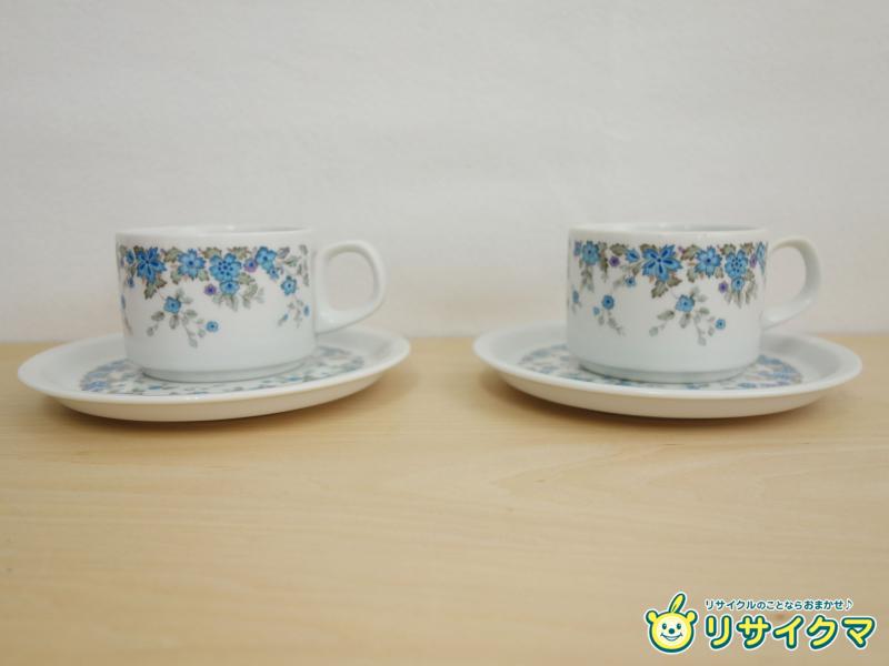 【中古】M▽ノリタケ Noritake 月桂樹 花柄 フラワー ブルー カップ＆ソーサー 2客 ペア ■送料無料対象外・送料別途必要■ (38857)