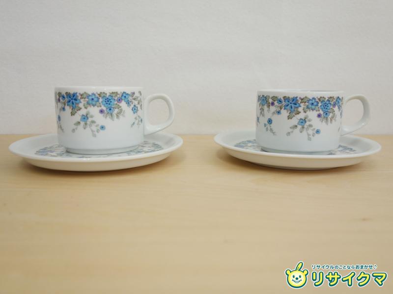 【中古】M▽ノリタケ Noritake 月桂樹 花柄 フラワー ブルー カップ＆ソーサー 2客 ペア ■送料無料対象外・送料別途必要■ (38858)