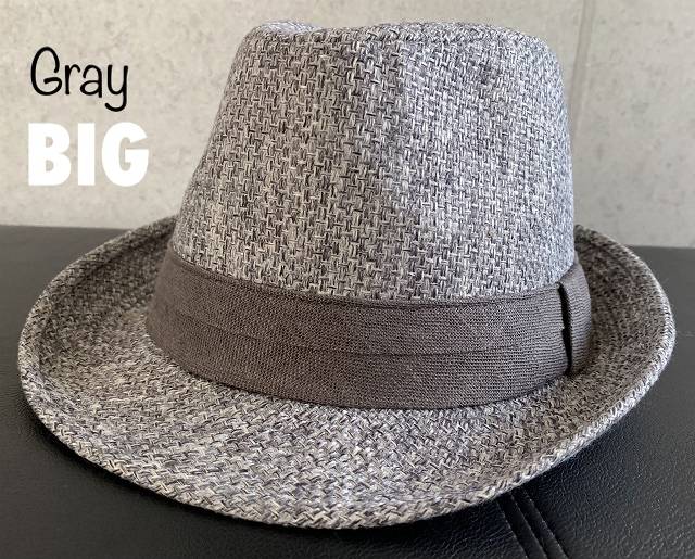 ■0s3s　2サイズ展開 帽子 BIG L 大きい サイズ 2段帯 フェイク ジュート ストロー ハット リネン帯 中折れ 春 夏 サイズ調整