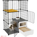 D7228YO ◆0716【アウトレット品】猫 ケージ キャットケージ 2段 Topzoo xm022-681 トイレ付き 防臭 飛散軽減未使用 ペット用品