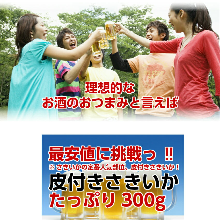 【送料無料】皮付きさきいか　300g【メール便商品】リピート おつまみ 酒の肴 乾き物 魚介 海産物 ポイント消化 魚 晩酌 お取り寄せ