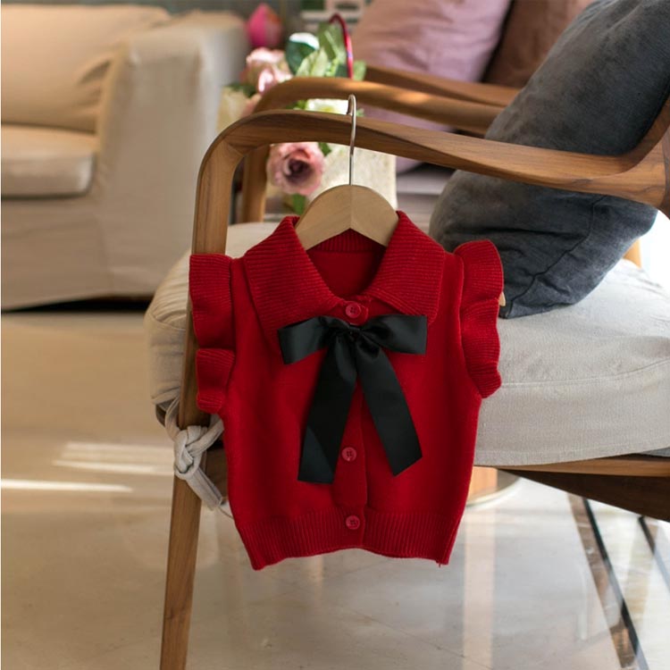 ビッグリボン ニット ニットトップス フリル袖 ビッグリボン 子供 キッズ ベビー ニットベスト ベスト 子ども服 アウター 女の子 韓国子供服 80cm 子供服 100cm 110cm 120cm 2