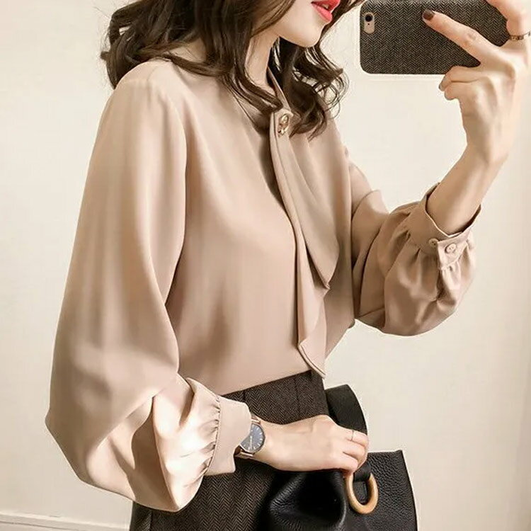 長袖ブラウス レディース スカーフタイブラウス スカーフタイ ブラウス スカーフ タイ ボウタイ 長袖 シフォン トップス ぽわん袖 バンドカラー フォーマル 大人可愛い オフィス カジュアル M L ブラウス タイブラウス 綺麗めブラウス ビジネス 通勤 清楚 ゆったり 送料無料