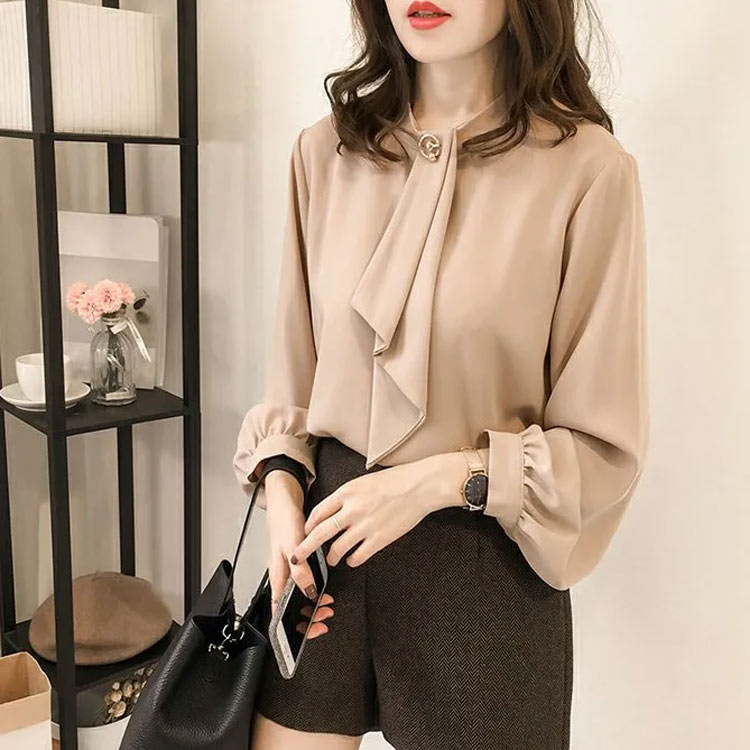 長袖ブラウス レディース スカーフタイブラウス スカーフタイ ブラウス スカーフ タイ ボウタイ 長袖 シフォン トップス ぽわん袖 バンドカラー フォーマル 大人可愛い オフィス カジュアル M L ブラウス タイブラウス 綺麗めブラウス ビジネス 通勤 清楚 ゆったり 送料無料