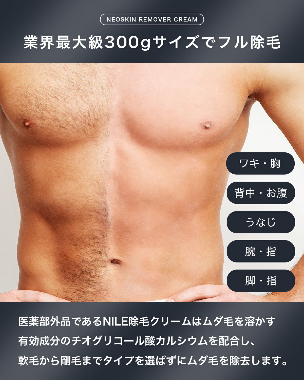 Nile 除毛クリーム メンズ 大容量300g 敏感肌/剛毛リムーバークリーム NEOSKIN 幸せラボ【送料無料】 Nile （ナイル） ボディケア