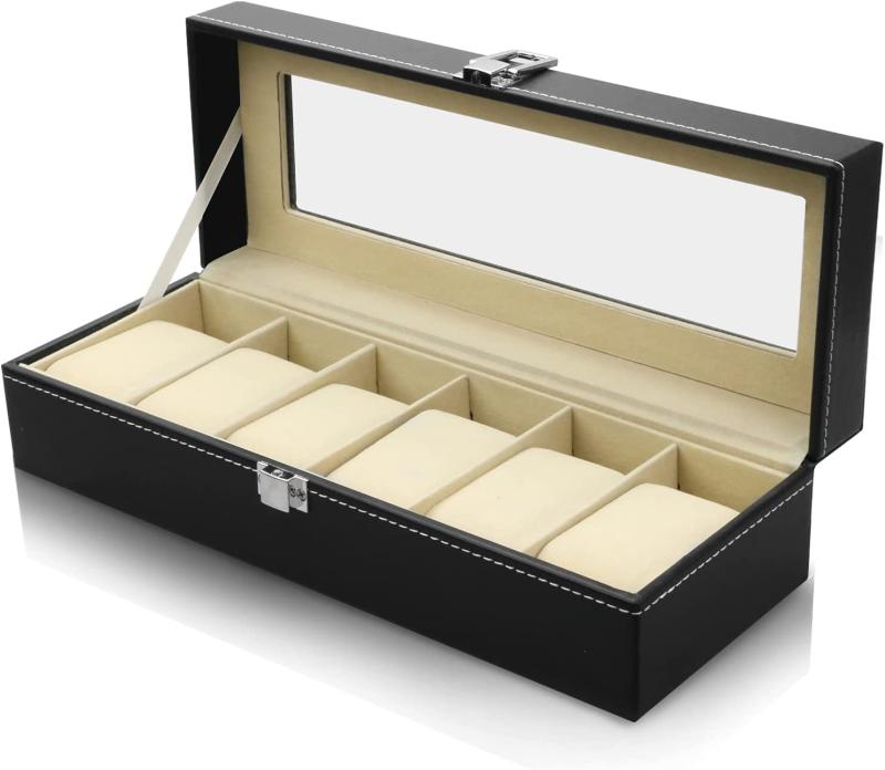 JiangMuXin 腕時計収納ケース 腕時計収納ボックス コレクションケース 6本用 ブラック