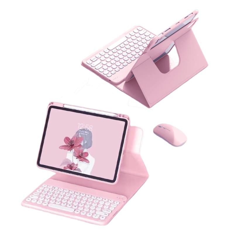 マウス付きiPadキーボードケース 縦 iPad Air第5世代 第4世代 カバー ペン収納 アイパッドエア 耐衝撃 透明 クリア 背面カバー マグネット分離式 丸型キー ワイヤレスBluetoothキーボード &マウ