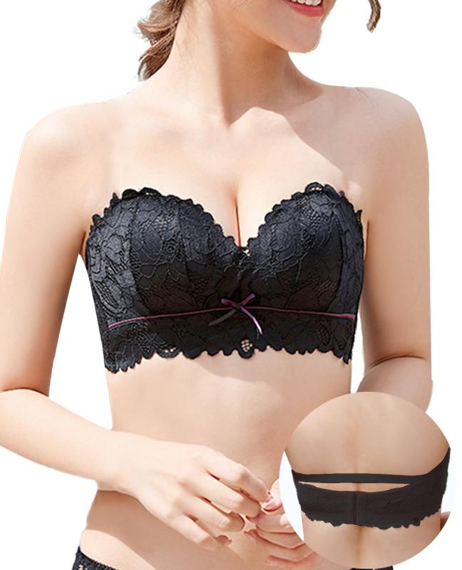 [Kayuuhin] ストラップレスブラ 紐なしブラ ノンワイヤー チューブトップ レース 背中見せ 無重力感ブラ・0アレルギー滑り止め加工・谷間メイクパッド 寄せブラ 盛れる お洋服ブラ 結婚式 オ