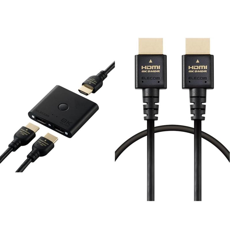 エレコム HDMI 切替器 8K 60Hz 2入力1出力 双方向 薄型 (12mm) DH-SW8KBD21BK/E