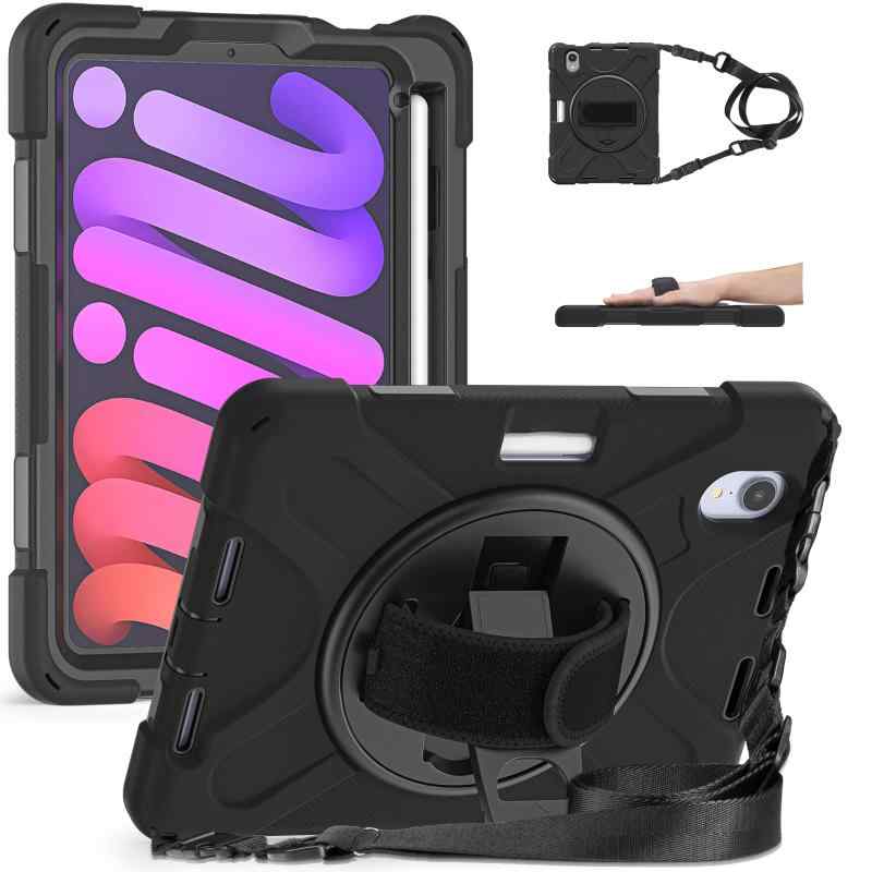 TSQQST iPad mini6 8.3インチ ケース 第6世代 2021/ iPad mini6 カバー ペンホルダー ペンシル収納 耐衝撃 衝撃吸収 スタンド ハンドストラップ 肩掛けー ショルダーストラップ 傷つけ防止 シリコン 回