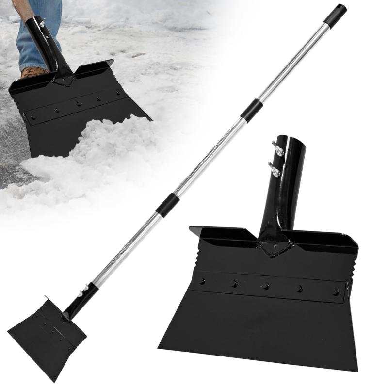 Socpuro スノースコップ スノーショベル フラットシャベル ステンレス&amp;マンガン鋼 ブラック 除雪除..