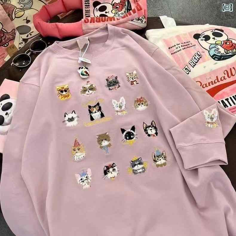 秋冬 レディース スウェット かわいい猫 プリント ラウンドネック 韓国 カジュアル トップス 普段使い 合わせやすい 柔らかい素材x2 rise0729ri-10104220 日用雑貨 RISE楽天市場店 サンプル画像3