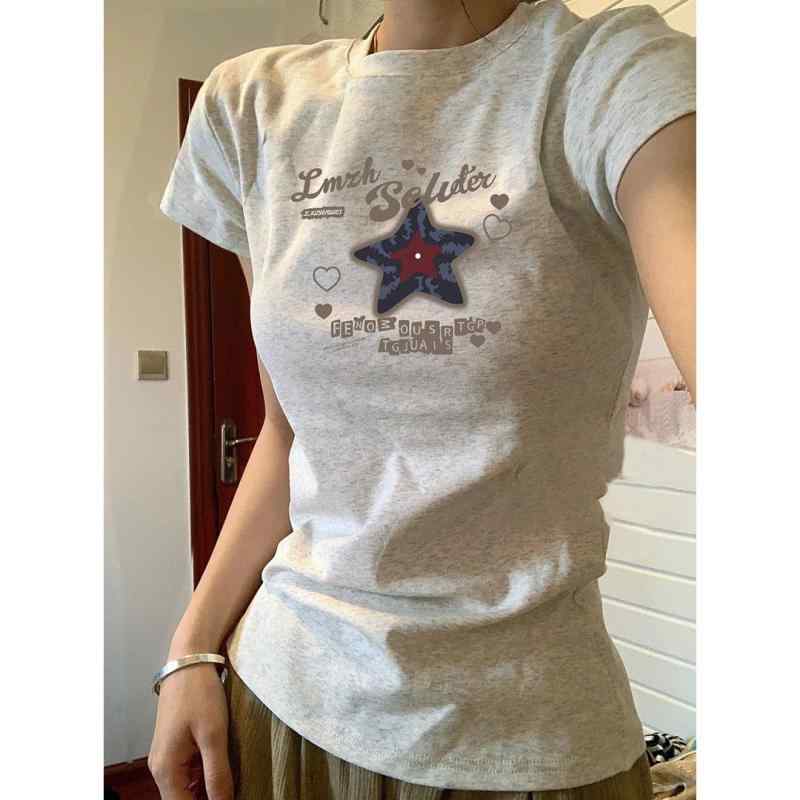 Tシャツ レディース 短袖 星柄 グレー ゆったり 修身 夏用 コットン トップス 普段使い 吸湿速乾 軽量 ラウンドネック・カテゴリ: Tシャツ・スタイル: カジュアル・主な素材: ポリエステル100%・ネックライン: クルーネック・袖丈: 半袖・カラー展開: ブラック.ホワイト.グレー・サイズ展開: S.M.L.XL.2XL