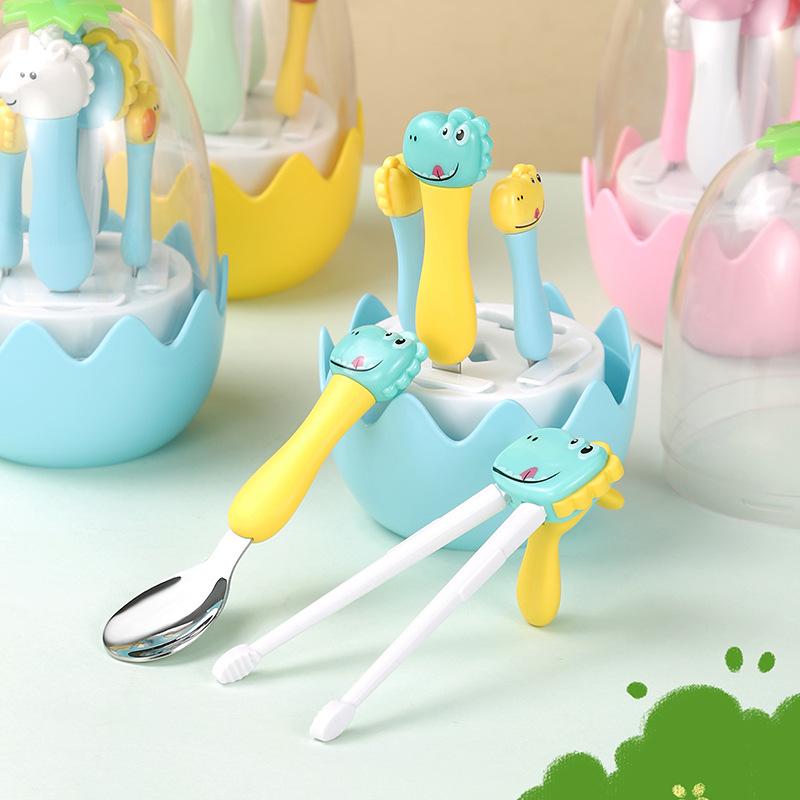 食器セット 子供用 ベビー 幼児 304ステンレス製 恐竜柄 スプーン フォーク トレーニング箸 カトラリーセット 離乳食 練習用 滑り止め 耐久性 安全素材 洗いやすい 衛生管理 持ち運び便利 給食 入園準備 幼稚園 保育園 キッズ用品 贈り物 食事ト