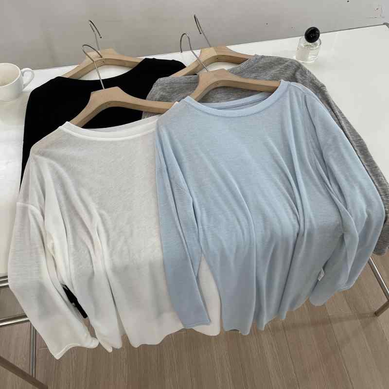 長袖 Tシャツ レディース 春夏 薄手 サイド スリット ゆったり スリム 効果 透け感 シースルー UV カット 防晒 トップス シャツ カバーアップ