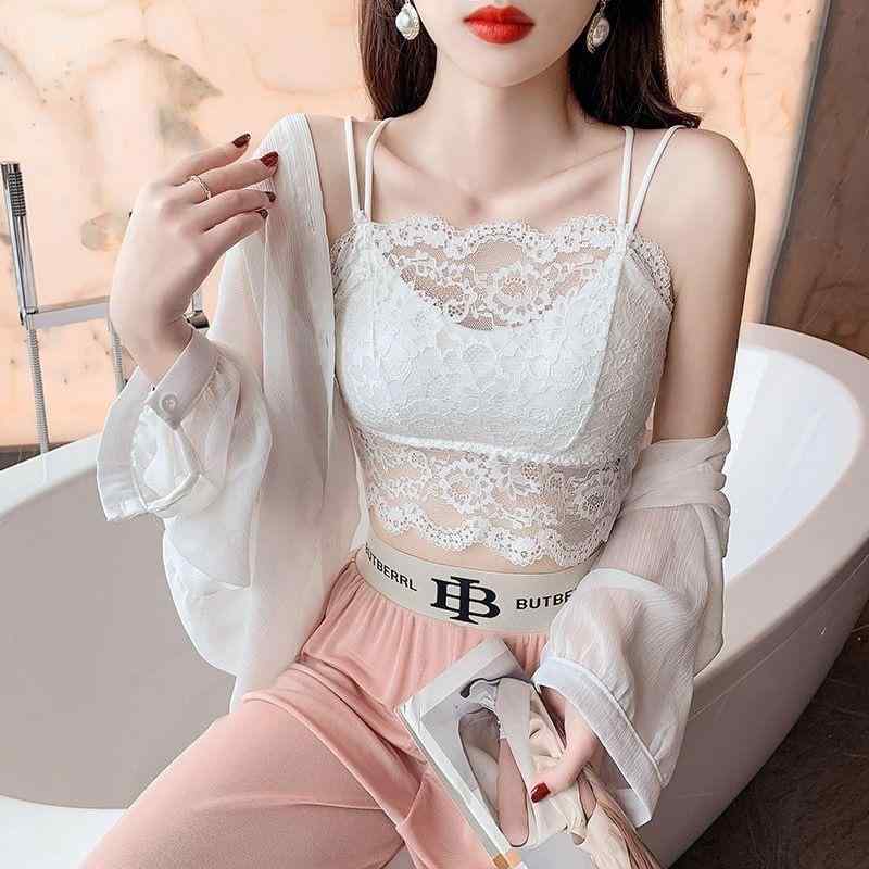 レディース セクシー レース クロスバック ストラップレス ブラ 胸パッド付き 薄手 通気性 快適 インナー レイヤード