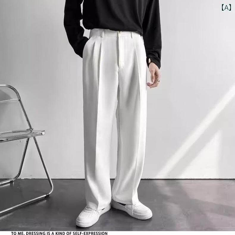 スーツパンツ メンズ 春 ブラック ゆったり ワイドレッグ ストレート 風 高級感 ドレープ感 通勤用 ビジネスカジュアル 快適 ロング丈 rise0729ri-10159307 日用雑貨 RISE楽天市場店 サンプル画像2