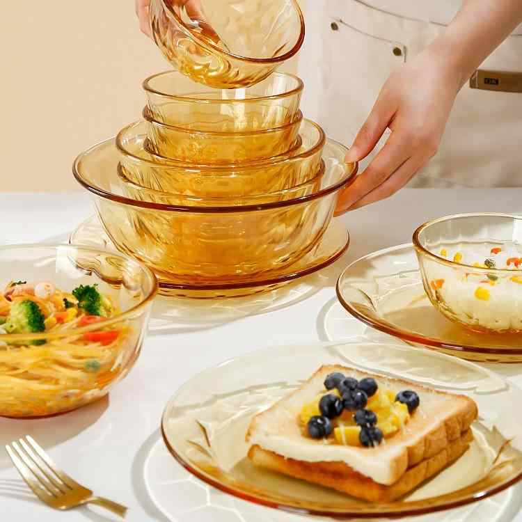 耐熱ガラス食器 琥珀色 スープボウル 皿 飯碗 セット 電子レンジ対応 耐熱 透明 家庭用 日常使い 軽量 食洗機対応