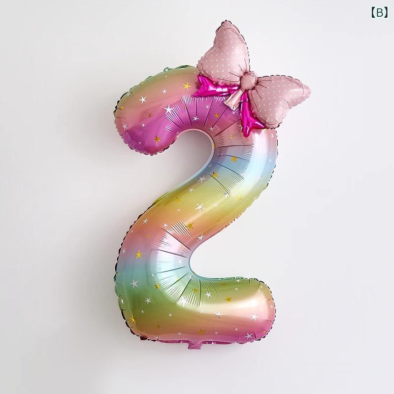 子供 誕生日 パーティー 風船 セット 虹色 星柄 グラデーション 数字 形 リボン 形 バルーン キッズ デコレーション 飾り シーン 装飾 品 カラフル デザイン - 3