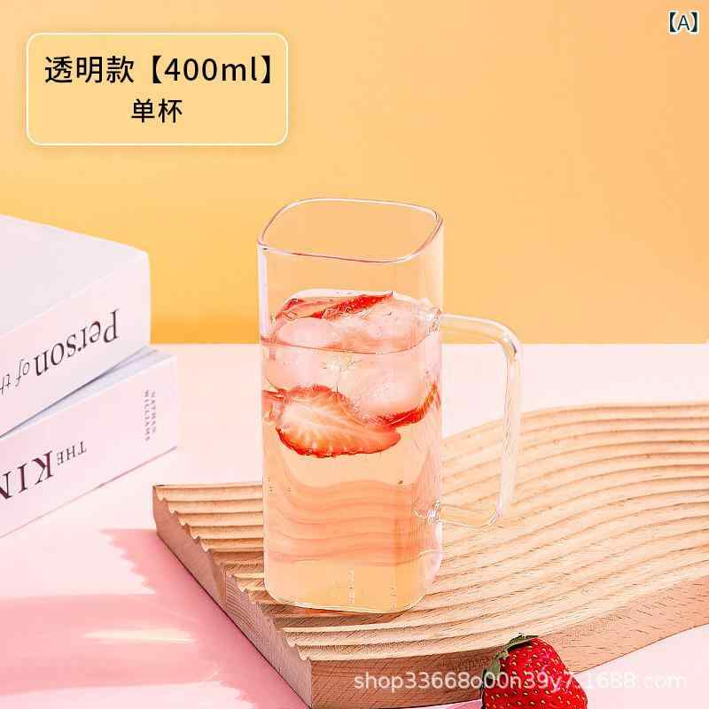 レディース 北欧風 方形 ガラス ストロー ハンドル付き カップ 夏用 果汁 ミルク 家庭用 クリア デザイン スタイリッシュ 日常使い
