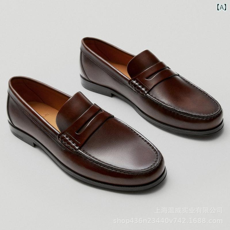 メンズ ローファー レトロ 本革 牛革 手作り 高品質 耐摩耗 カジュアルシューズ 日常使い 男性用 靴 耐久性 履き心地 軽量 スタイリッシュ