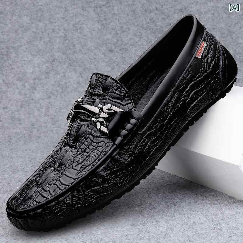 ローファー メンズ ワニ革 本革 高級感 カジュアル 普段使い コーディネートしやすい シューズ 快適 軽量 トレンド