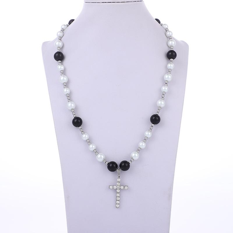 Rhinestone - ネックレス ユニセックス ヒップホップ レトロ パール ジルコニア クロス ペンダント ファッション アクセサリー 男女兼用 スタイリッシュ デザイン