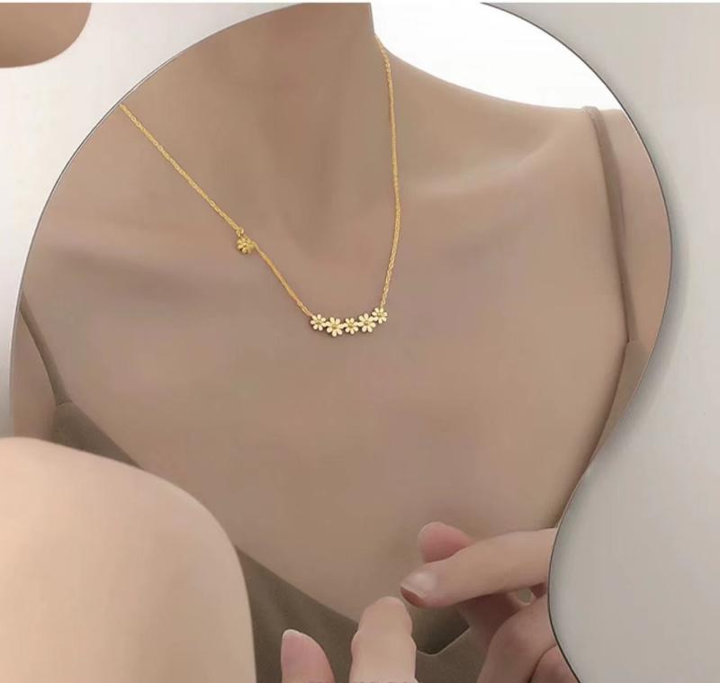 Akoya Pearl - ネックレス 女性用 ひまわり デイジー 花柄 ゴールド 鎖骨チェーン 夏 スタイリッシュ 色あせにくい 華奢 軽量 ゴールドチェーン ペンダント アクセサリー