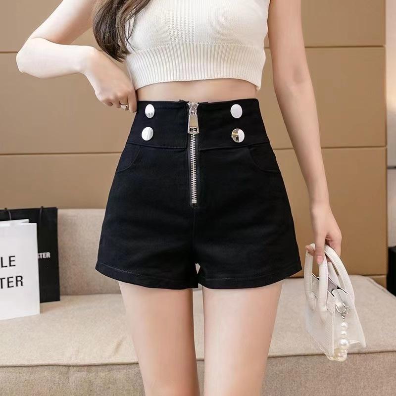 レディース 夏 ハイウエスト 伸縮性 ショートパンツ スリムフィット ジッパー ワイドレッグ ペティート 普段使い カジュアル 軽量 吸湿速乾 コーデしやすい(3.0)