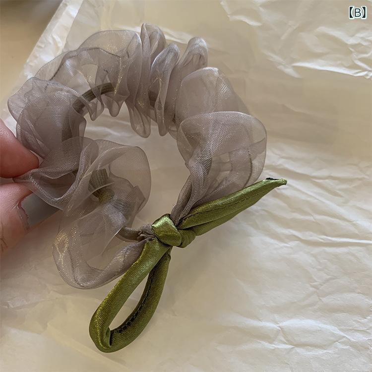 ヘアゴム 女性用 夢幻 バレエ風 軽やか チュール サテン生地 小さな 蝶結び 大型 ...