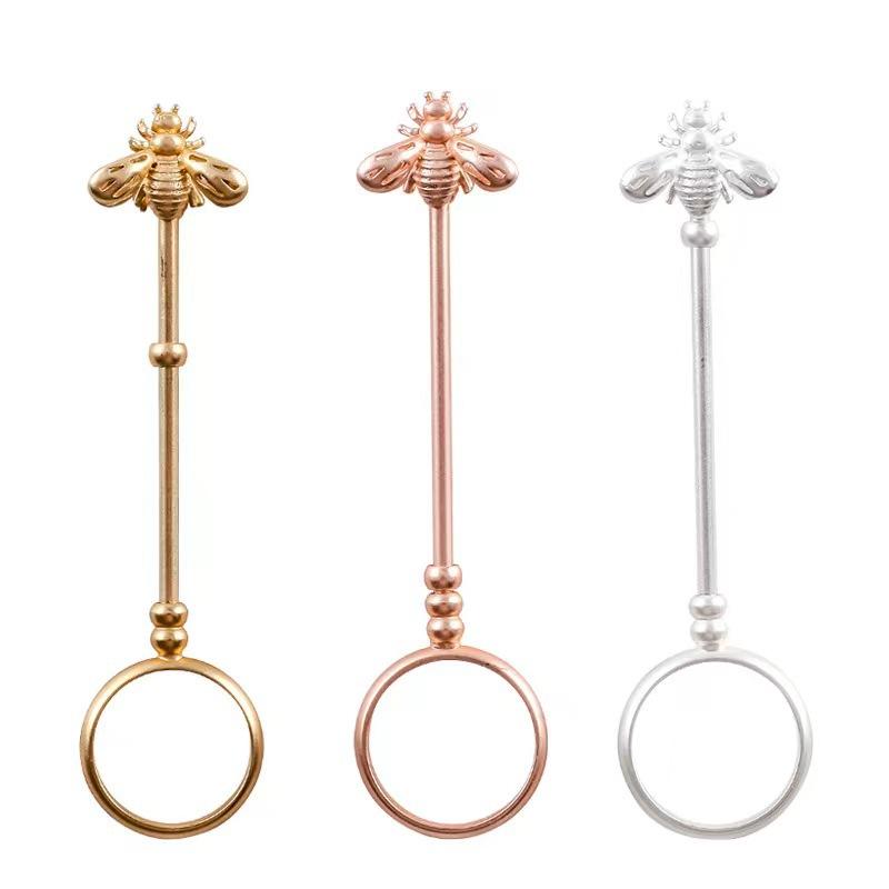 指輪 ユニセックス ビンテージ風 蜂モチーフ 金属製 シガレットホルダー リング アジャスター付き アクセサリー 喫煙用 細身デザイン ゴールド調 クラシックスタイル