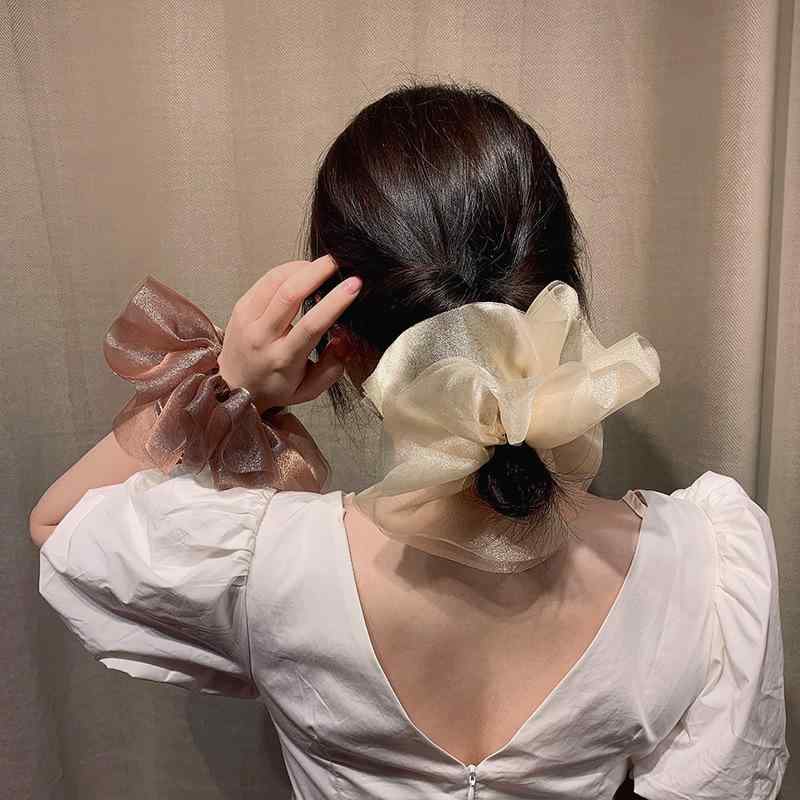 レディース ヘアゴム 大きいサイズ レース オーガンジー ドーナツ型 丸お団子 飾り リボン 蝶結び かわいい フェミニン ヘアアレンジ 日常使い 軽量 伸縮性