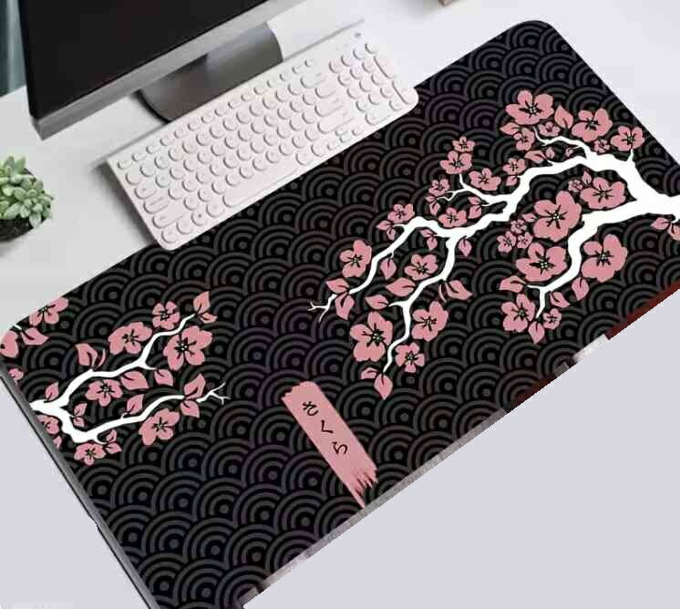 マウスパッド 桜 サクラ ブラック 60cm×30cm キーボードマット 裏面滑り止め 送料無料 ＜新品＞ [94191]
