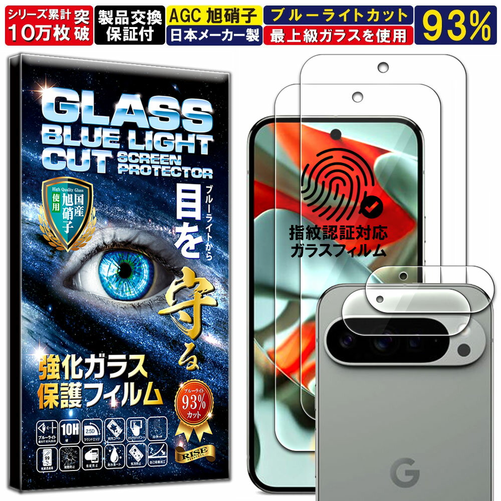 2枚+2枚セット ブルーライトカット カメラ レンズ 保護ガラス付 Google Pixel 9 Pro XL ガラスフィルム Google Pixel 9 Pro XL フィルム 硬度 10H 強化ガラス 液晶 画面 保護 フィルム カメラガラス カメラフィルム レンズフィルム RISE PRODUCTS